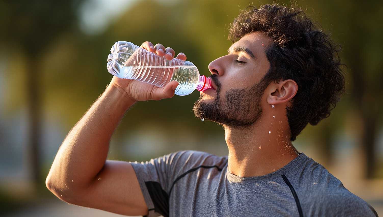 Haciendo ejercicio tomando agua