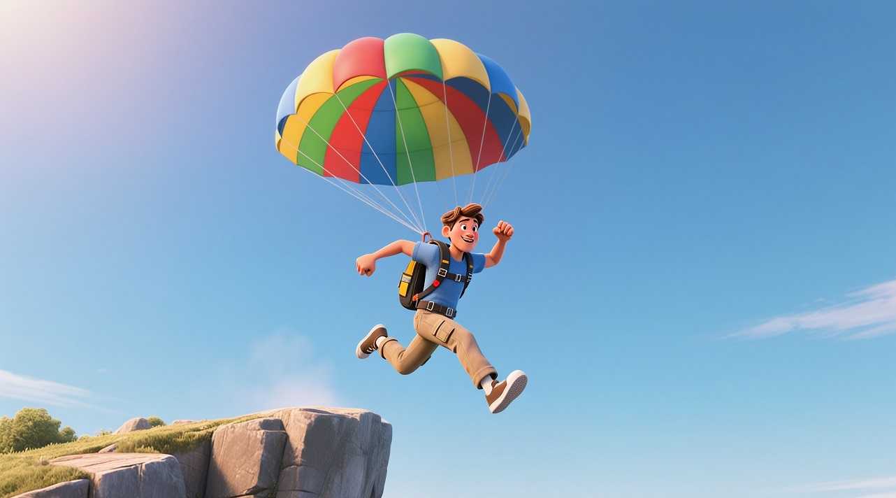 Paracaídas desplegado mientras alguien salta representa la seguridad de inversion